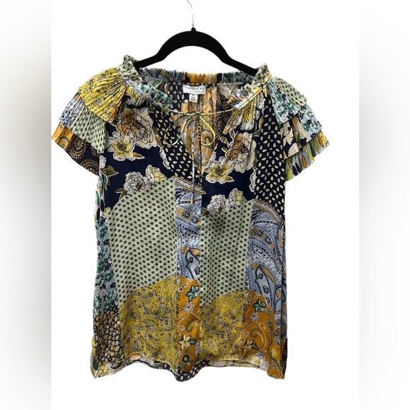 Current Air mixed media print flutter sleeve blouse size M - Picture 1 of 4